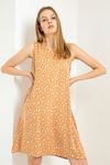 Viscose Fabric Sleeveless Round Full Fit Crispy Print Women Dress - Light Brown