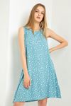 Viscose Fabric Sleeveless Round Full Fit Crispy Print Women Dress - Light Blue