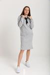 Third Knit With Wool İnside Fabric Long Sleeve Hooded Oversize Women Dress