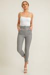 Plaid Fabric Ankle Length Classical Striped Women'S Trouser With Belt - Navy Blue 