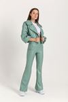 Leather Fabric Long Tigth Fit Flare Women'S Trouser - Mint