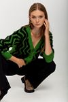Knitwear Fabric Long Sleeve V-Neck Short Fringed Women Cardigan - Green
