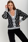 Knitwear Fabric Long Sleeve V-Neck Short Fringed Women Cardigan - Grey