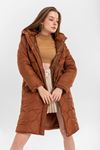 Quilted Fabric Long Sleeve Zip Neck Midi Women Coat - Light Brown