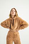 Velsoft Fabric Long Sleeve Hooded Crop Comfy Women Sweatshirt - Stone