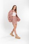 Lumberjack Fabric Tight Fit Striped Mini Skirt - Light Brown