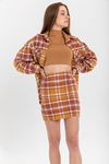 Lumberjack Fabric Tight Fit Striped Mini Skirt - Mustard