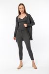 Knitwear Fabric Wide V Neck Long Full Fit Women'S Set 3 Pieces - Anthracite 