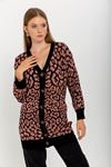 Knitwear Fabric Long Sleeve V-Neck Below Hip Leopard Print Women Cardigan - Light Pink