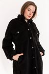 Teddy Fabric Long Sleeve Rever Collar Hip Height Oversize Women'S Coat - Black