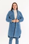 Teddy Fabric Long Sleeve Rever Collar Hip Height Oversize Women'S Coat - Blue