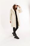 Teddy Fabric Long Sleeve Rever Collar Long Comfy Women'S Coat - Ecru
