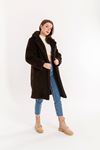 Teddy Fabric Long Sleeve Rever Collar Long Comfy Women'S Coat - Brown