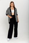 Knitwear Fabric Long Sleeve Without Collar Long Checkerboard Print Women Cardigan - Black