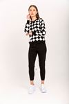 Knitwear Fabric Long Sleeve Bicycle Collar Square Women'S Set 2 Pieces - Black