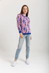 Knitwear Fabric Long Sleeve Bicycle Collar Floral Print Women Sweater - Light Pink
