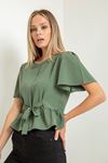джессика ткань короткая женская блузка с воланами - темно-зеленый