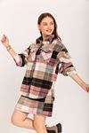 Lumberjack Fabric Long Sleeve Hip Height Oversize Striped Women'S Shirt - Rose 