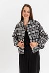 Lumberjack Fabric Long Sleeve Hip Height Oversize Striped Women'S Shirt - Black