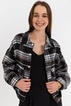 Lumberjack Fabric Long Sleeve Hip Height Oversize Striped Women'S Shirt - Brown