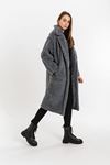 Teddy Fabric Long Sleeve Revere Collar Below Knees Oversize Women'S Coat - Grey