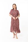 Viscose Fabric Short Sleeve Midi Oversize Flower Print Women Dress - Burgundy