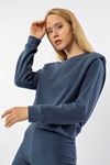Thessaloniki Knitting Fabric Bicycle Collar Hip Height Padded Women Sweatshirt - Navy Blue 