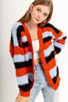 Knitwear Fabric Long Sleeve Bicycle Collar Striped Women Cardigan - Orange