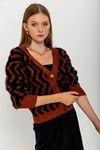 Knitwear Fabric Long Sleeve V-Neck Short Fringed Women Cardigan - Light Brown