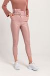 Leather Fabric Long Tigth Fit High Waist Belt Women'S Trouser - Light Pink