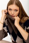 Knitwear Fabric Long Sleeve Turtle Neck Geometric Pattern Women Sweater - Light Brown