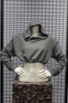 Honeycomb Fabric Long Sleeve Hooded Comfy Women Crop - Anthracite 