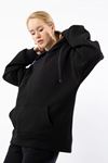 3 İplik Kumaş Basen Altı Boy Fermuar Detaylı Kadın Sweatshirt-Siyah