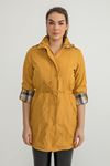 Fold Sleeve Zip Neck Below The Hip Full Fit Women Raincoat - Saffron