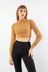 Knitwear Fabric Long Sleeve High Neck Women Sweater - Caramel