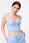 Atlas Fabric Strapless Tight Fit Women Bustier - Blue