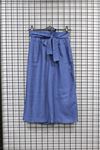 Linen Fabric 3/4 Short Comfy Fit Belted Women'S Trouser - Navy Blue 