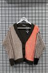 Knitwear Fabric Long Sleeve V-Neck Short Striped Women Cardigan - Orange