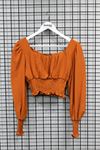 Аэробин Ткань квадратный вырез женская блузка с воланами - Оранжевый