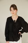 Seda Linen Fabric Tied detailed Women Shirt - Black