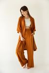 льняная ткань длинный рукав свободный покрой женский пиджак - Оранжевый