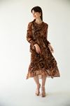 Chiffon Fabric Long A Cut Neck Detailed Women Dress-Brown