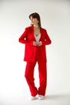 Atlas Fabric Hip Heigth Full Fit Single Button Women Jacket - Red