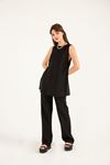 Linen Fabric Zero Neck Comfy Side detail Women Tunic-Чёрный