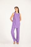 Linen Fabric Zero Neck Comfy Side detail Women Tunic - Purple