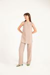 Linen Fabric Long Comfy Waist detailed Women Trouser - Chanterelle 