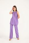 Linen Fabric Long Comfy Waist detailed Women Trouser - Lilac