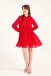 Chiffon Fabric Band Neck Full Fit Women Dress - Red