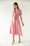 бодрум ткань английский воротник длıнное женское платье-Розовый