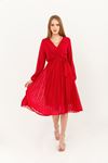 Chiffon Fabric Band Neck A Cut Pleated Dress-Red